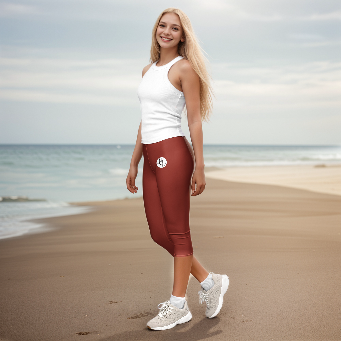 Red Dark Colored Capri Leggings