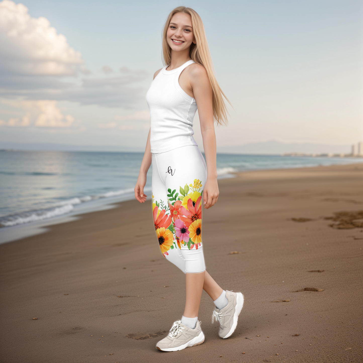 Spring Floral Capri Leggings