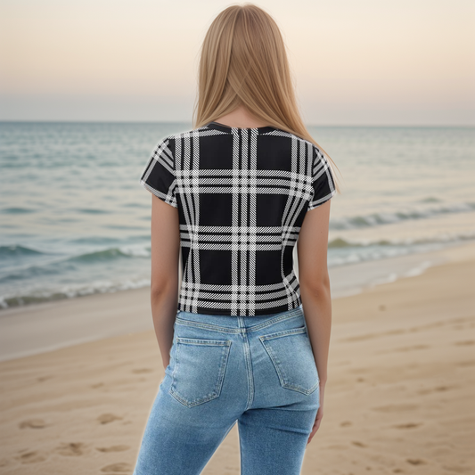 Black Plaid Crop Tee