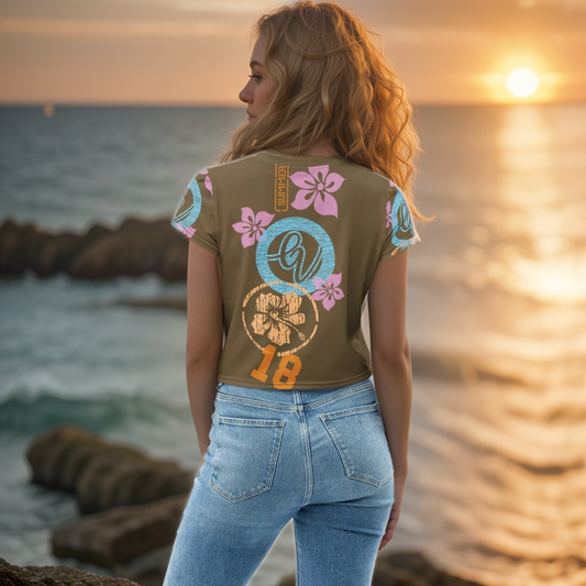 Brown Flowers Crop Tee