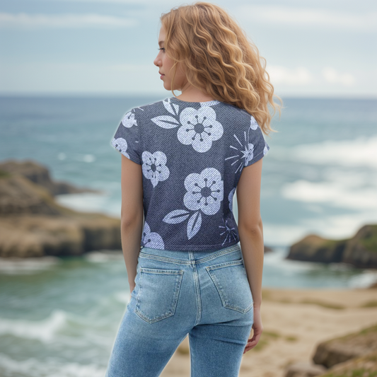 Grey Flower Crop Tee