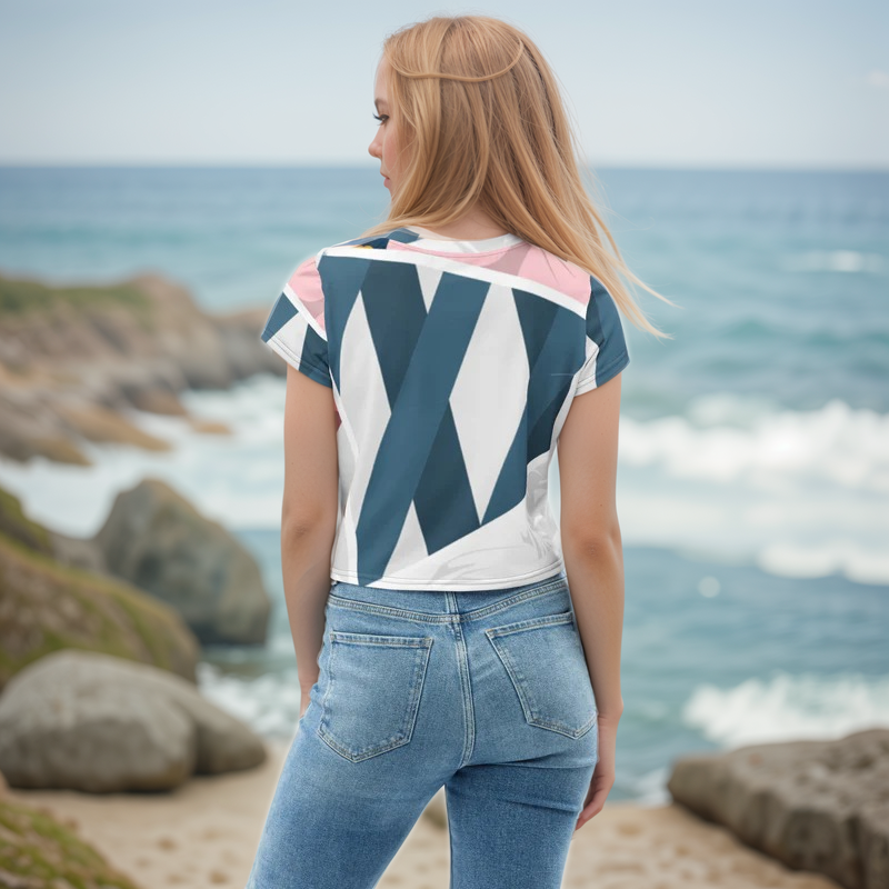 Peach Blue Pattern Crop Tee