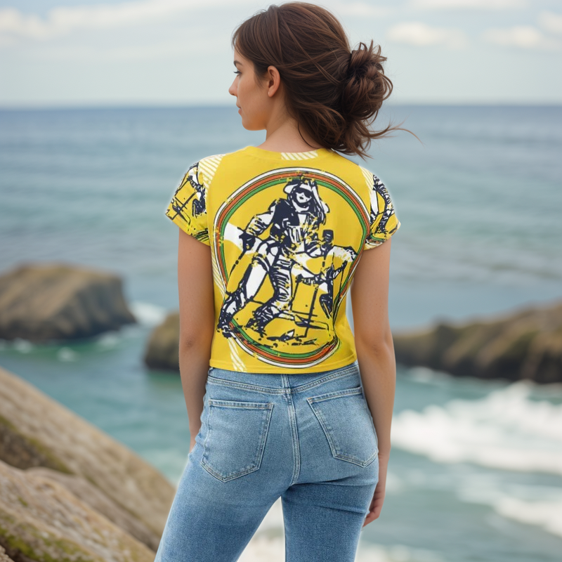 Yellow Skating Girl Crop Tee