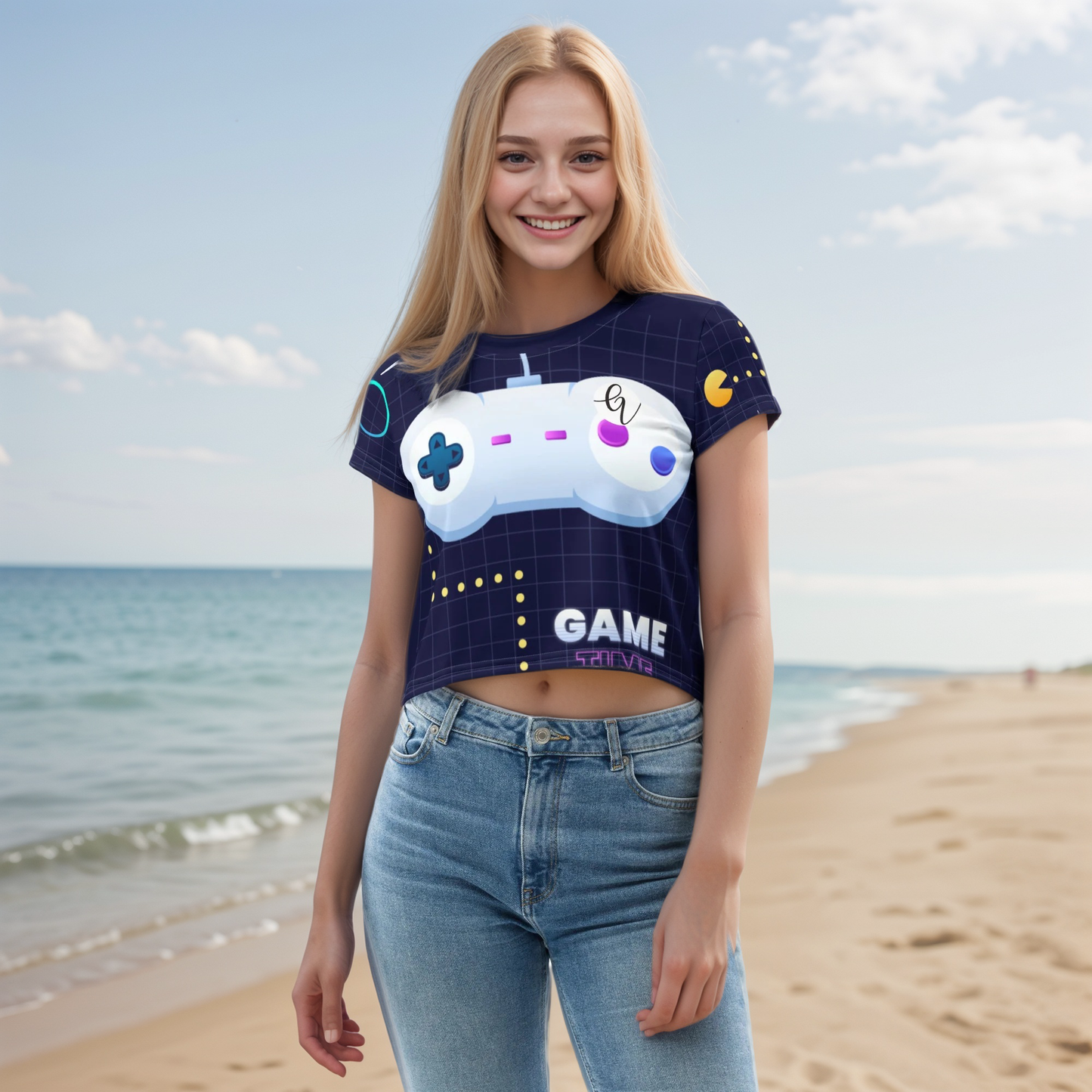 Game Patterned Crop Tee