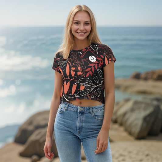 Palm Black Leaves Crop Tee