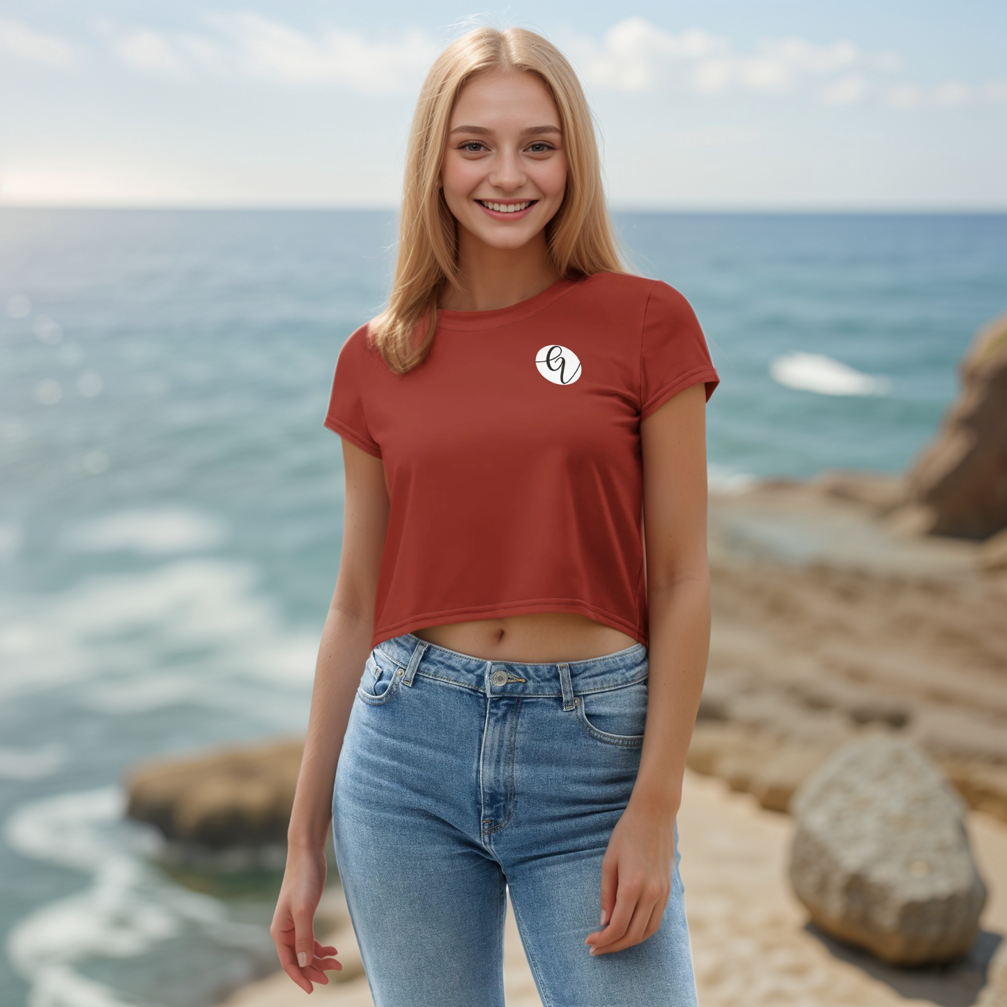 Red Dark Colored Crop Tee