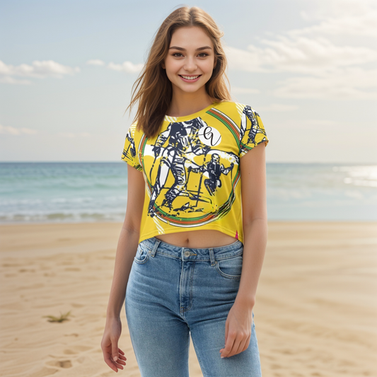 Yellow Skating Girl Crop Tee