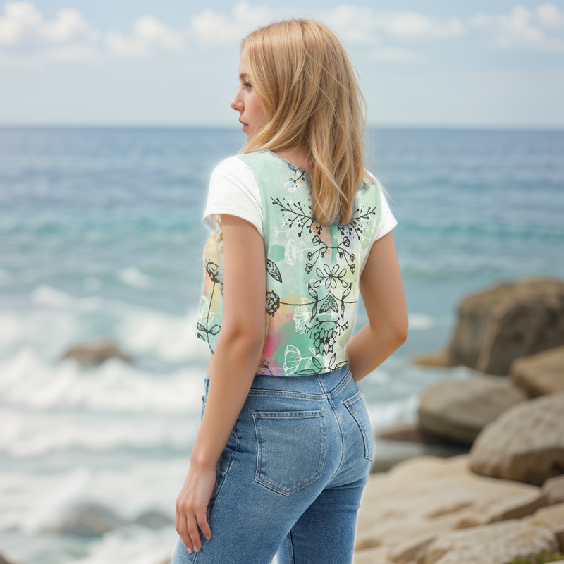 Floral Gray Crop Tee