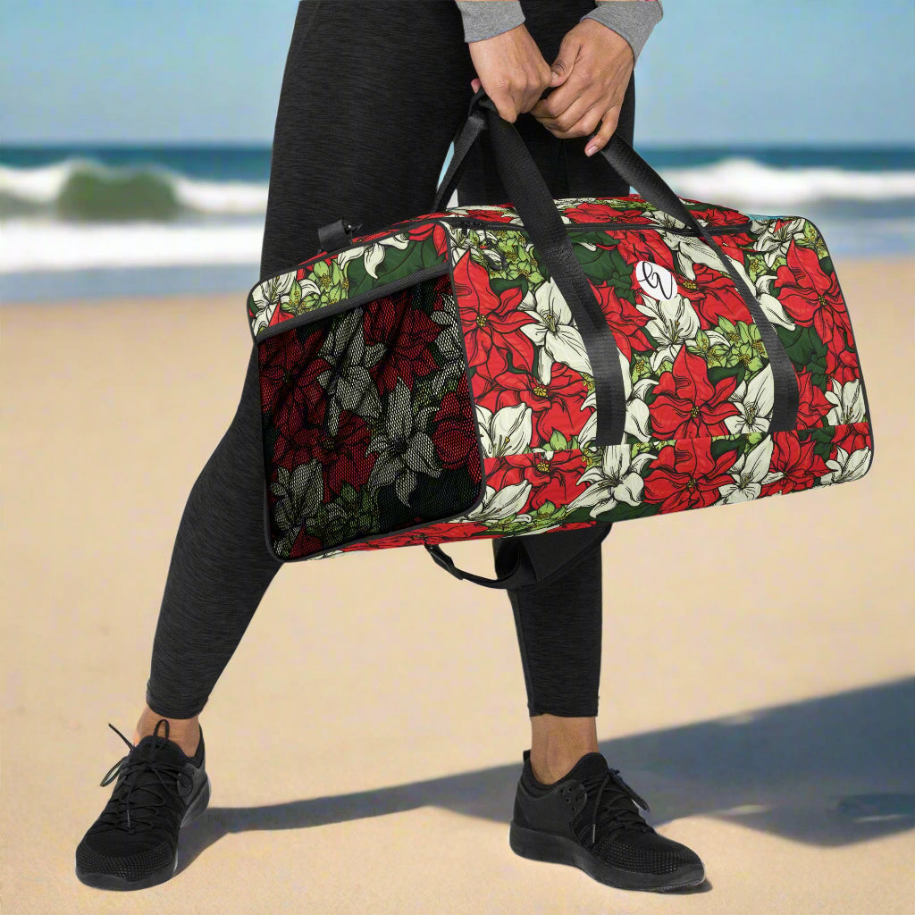 Red Color Floral Duffle bag