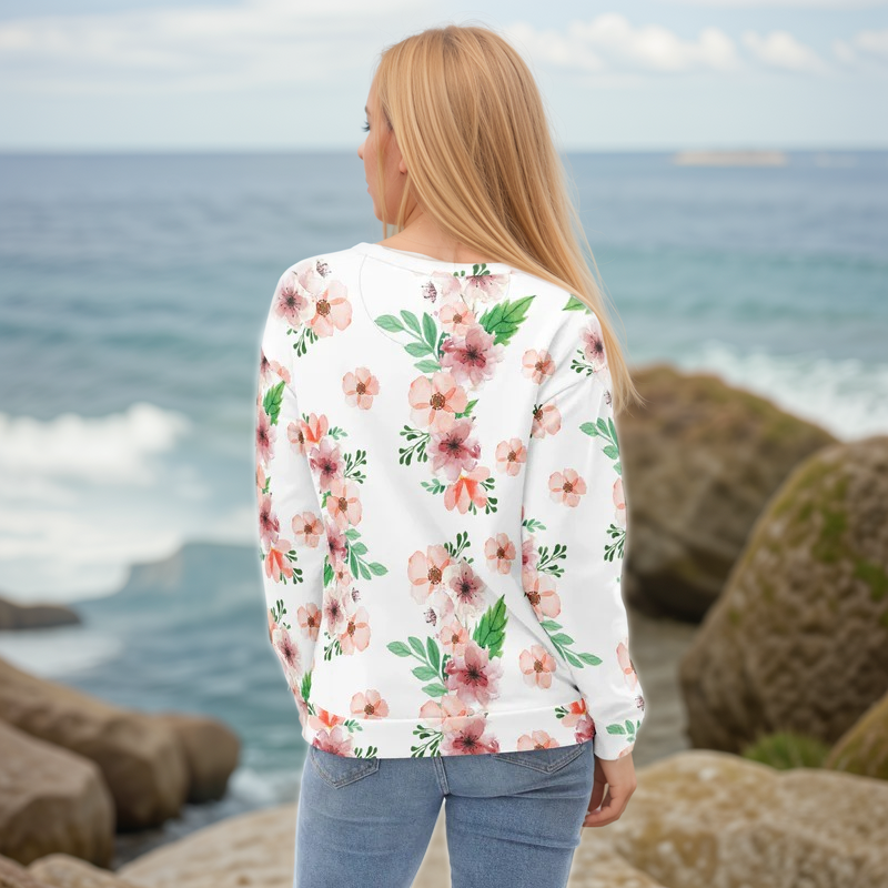 White And Green Flowery Sweatshirt