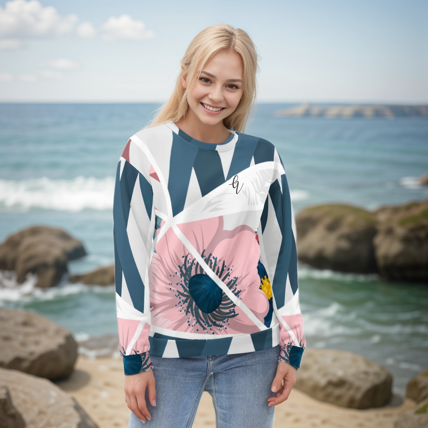 Peach Blue Pattern Sweatshirt