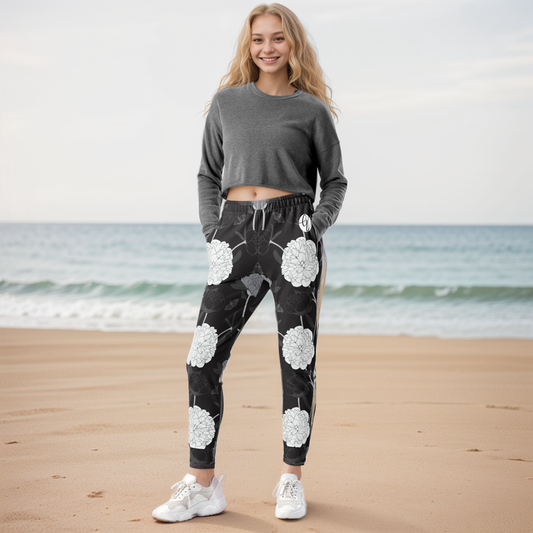 Viscose Black Fabric Leaves Joggers