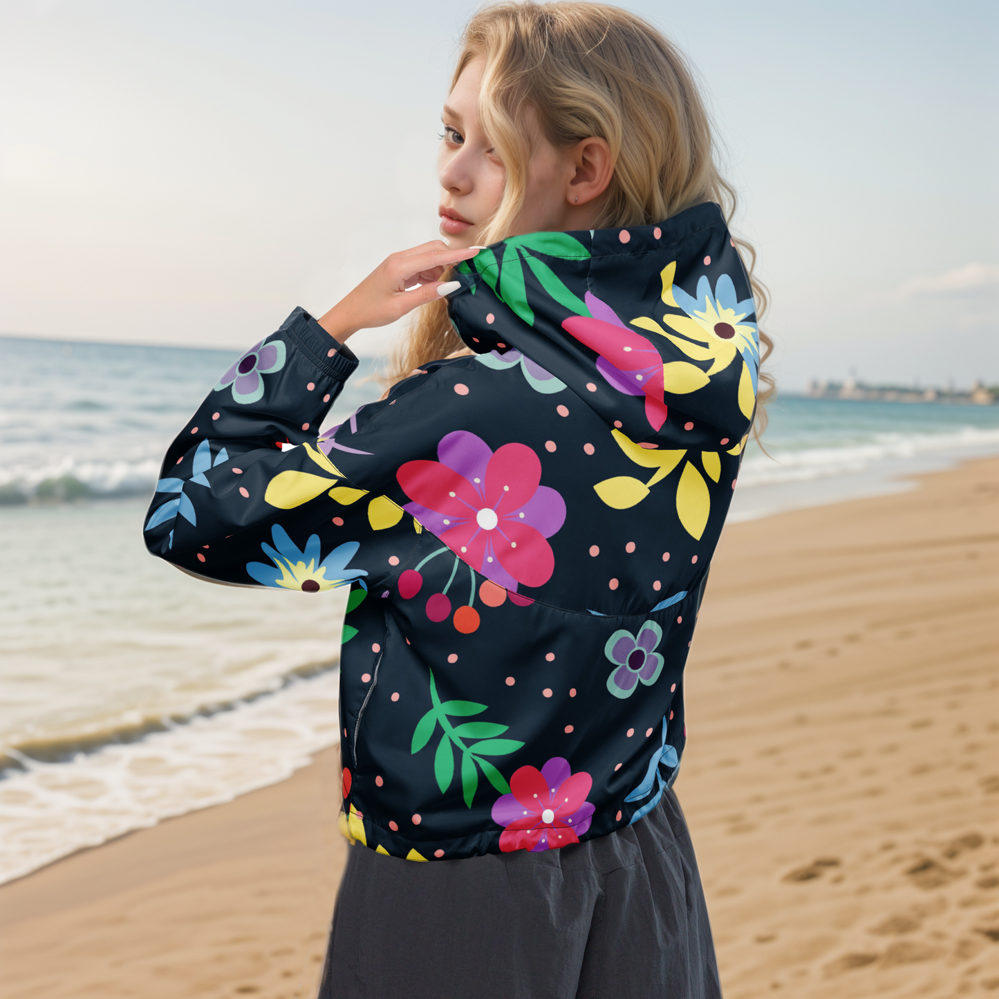 Colorful Ditsy Cropped Windbreaker