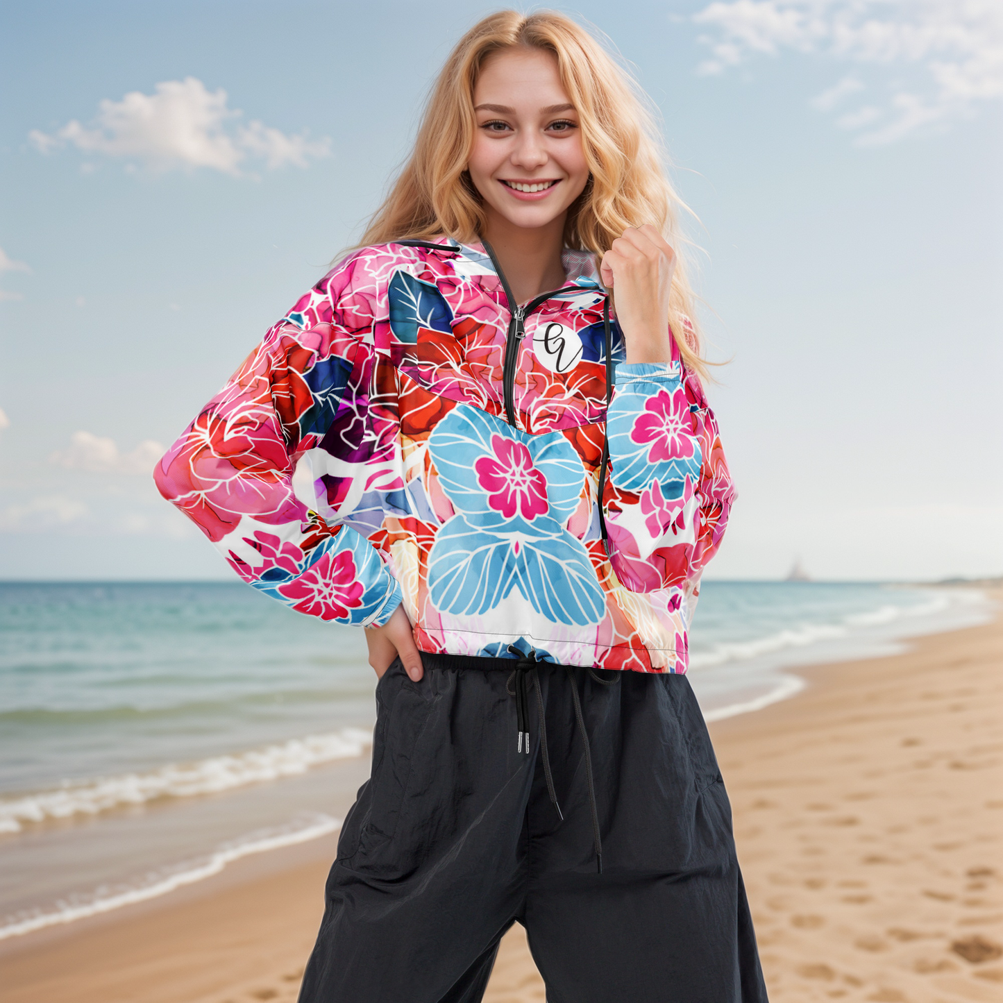 Floral Delight cropped windbreaker