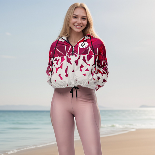 Red Ruby Mosaic Cropped Windbreaker