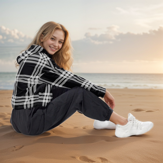 Black plaid cropped windbreaker