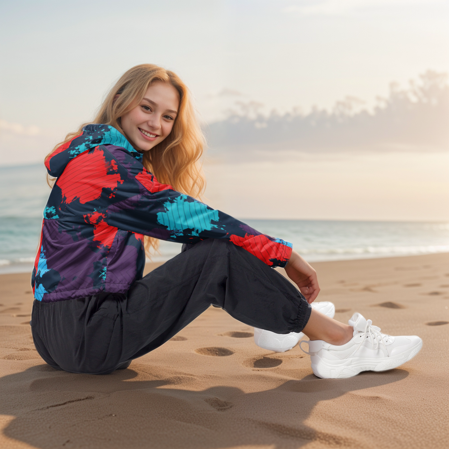 Geo Wave Cropped Windbreaker