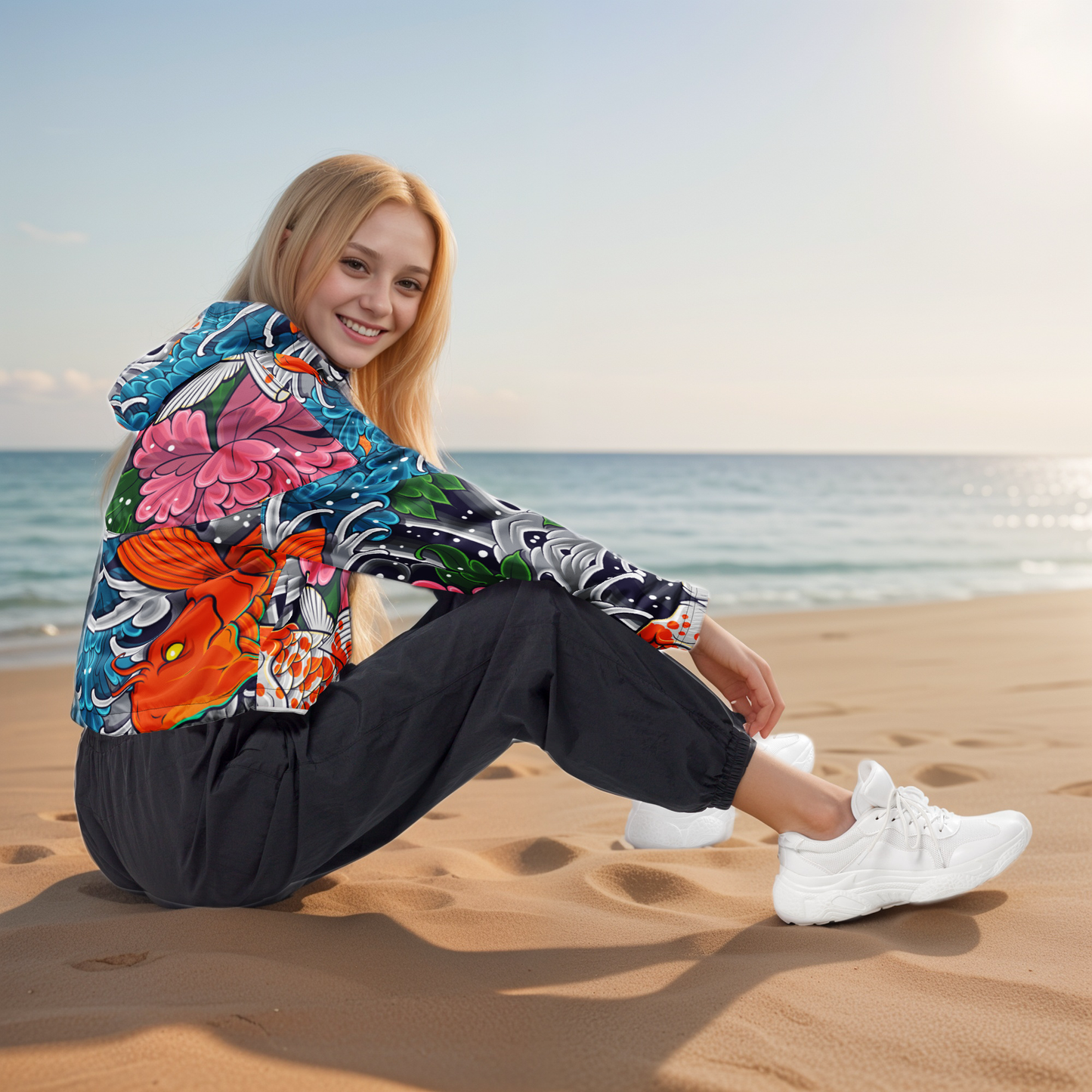 Koi Fish Cropped Windbreaker