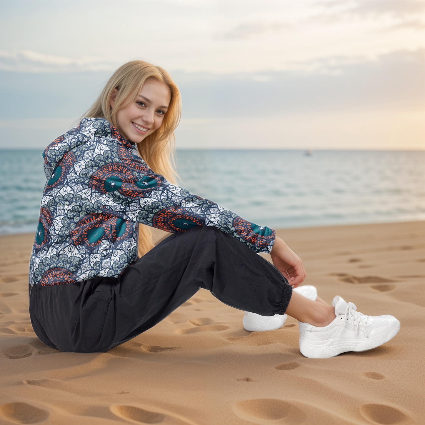 Mandala Printed Cropped Windbreaker