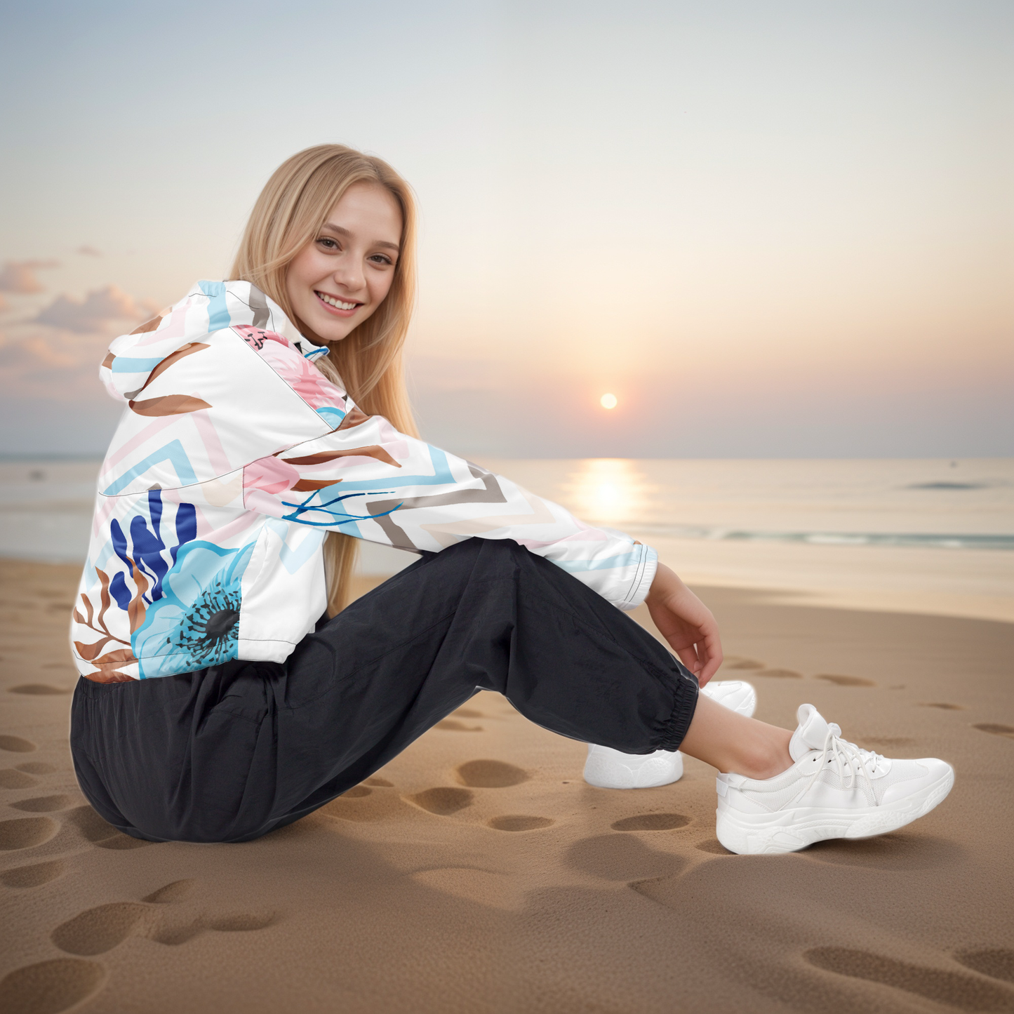 Multi Lines Cropped Windbreaker