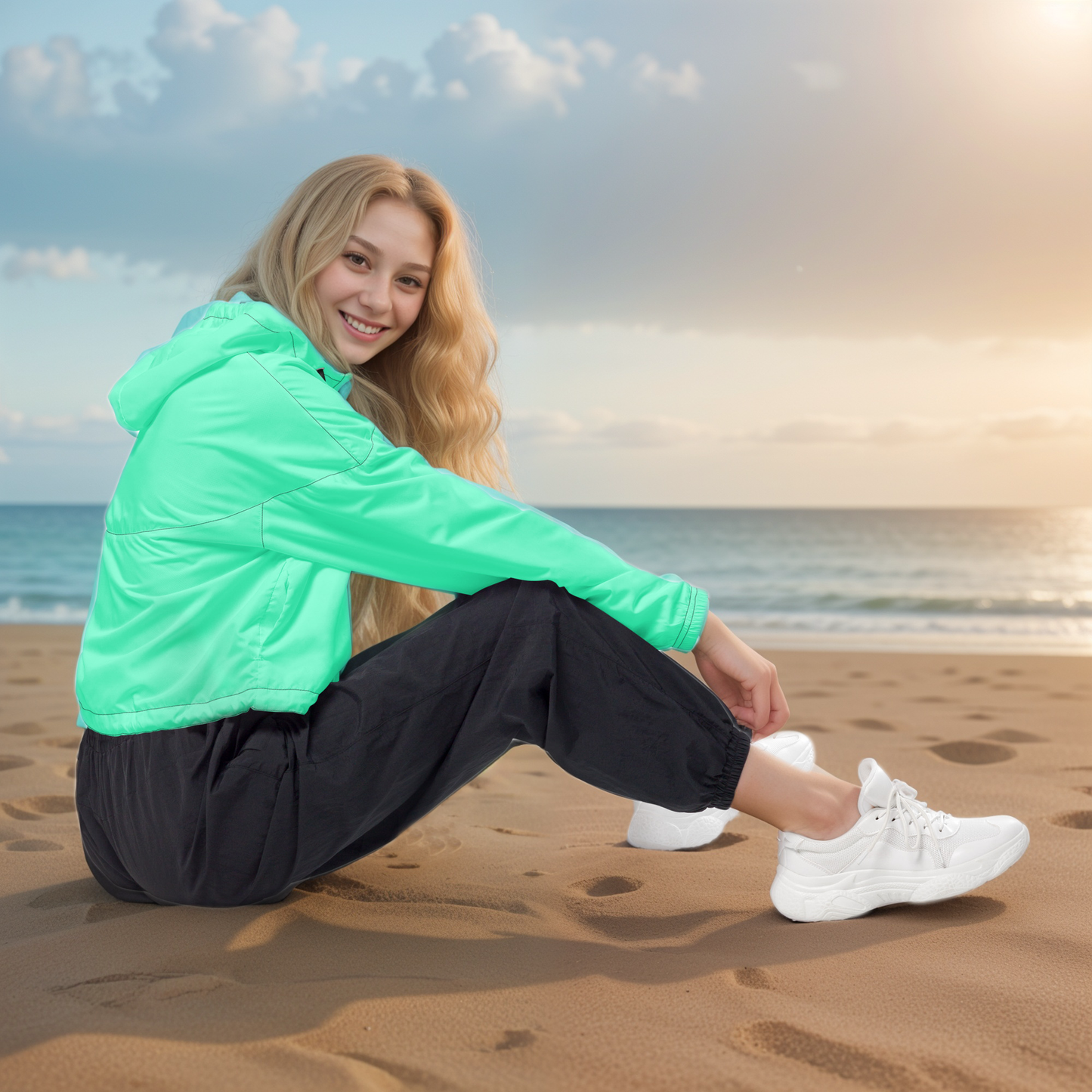 Neon Green Colored Cropped Windbreaker