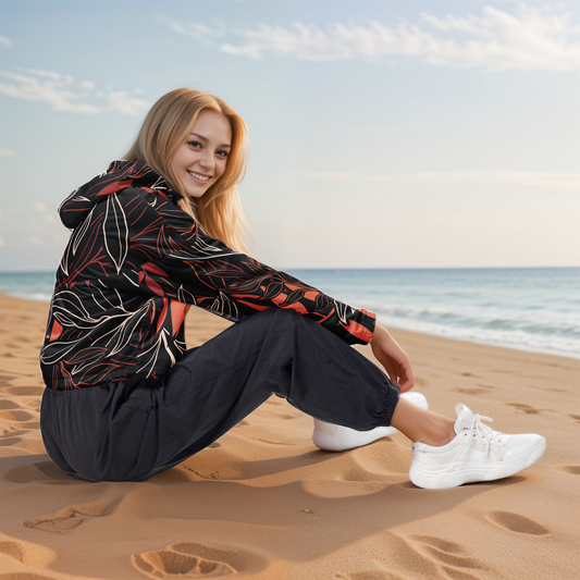 Palm Black Leaves Cropped Windbreaker
