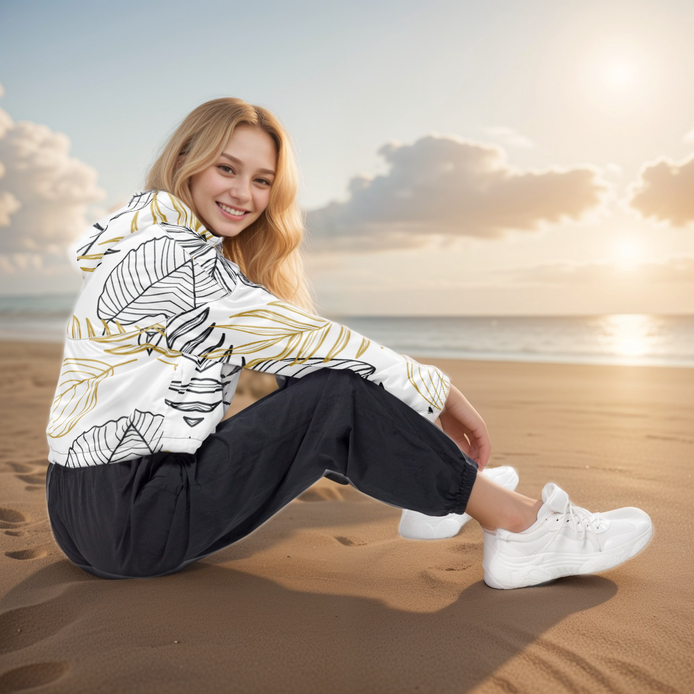 Palm Leaves Cropped Windbreaker