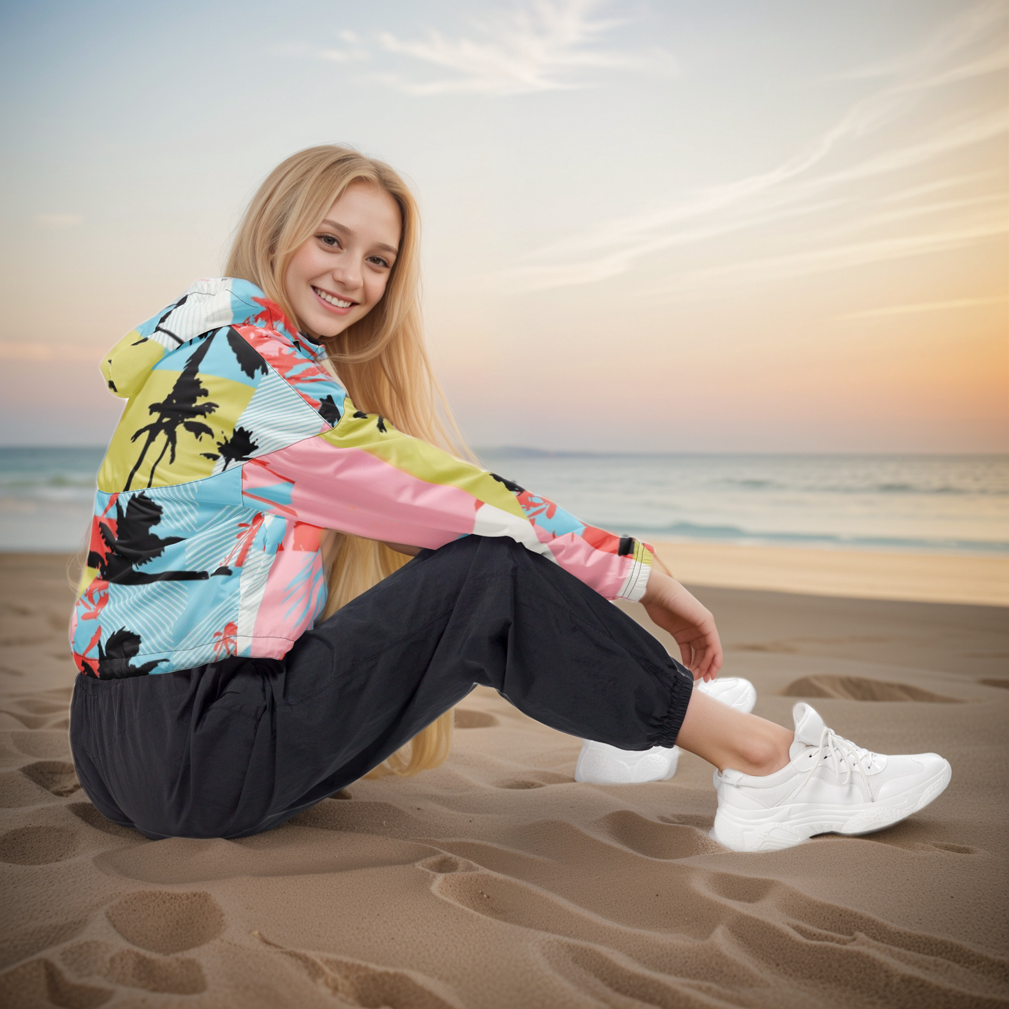 Pink Pattern Cropped Windbreaker