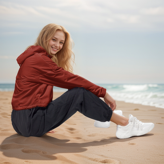 Red Dark Colored Cropped Windbreaker