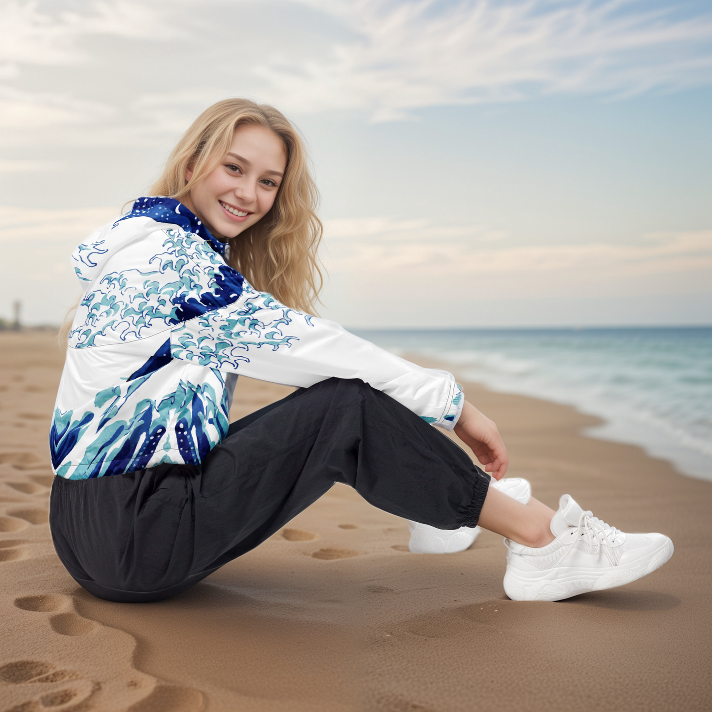 Wave Patterned Cropped Windbreaker