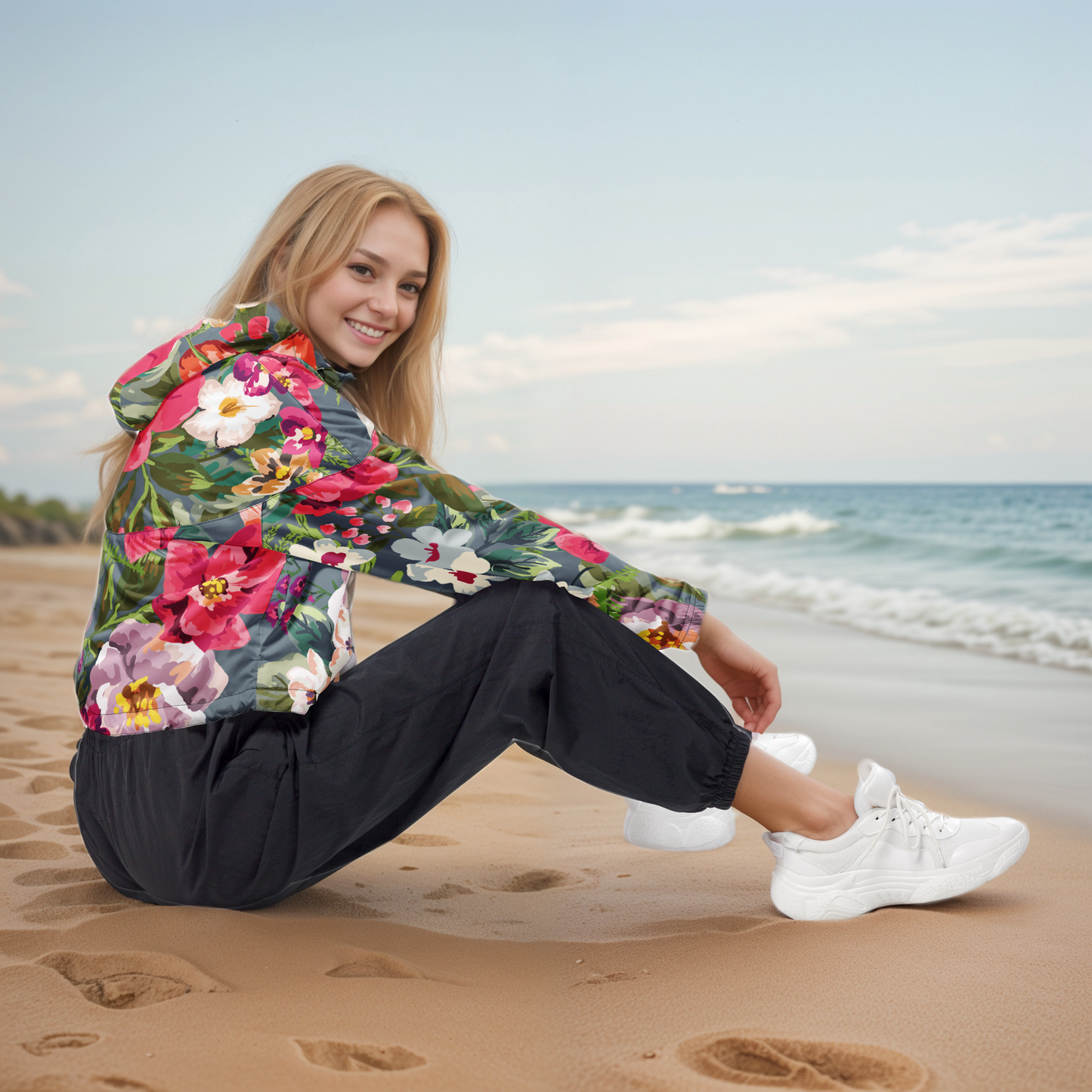 Wild Floral Cropped Windbreaker