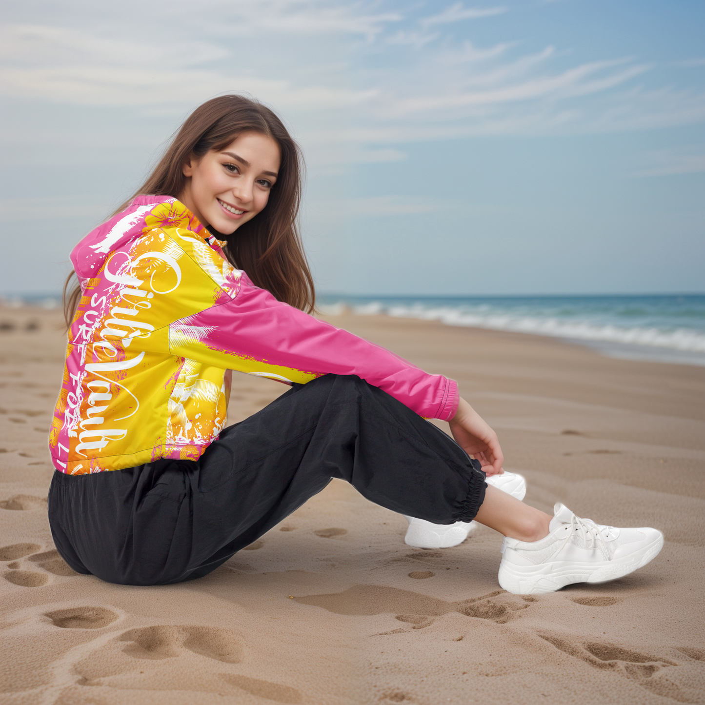 Yellow Pink Cropped Windbreaker