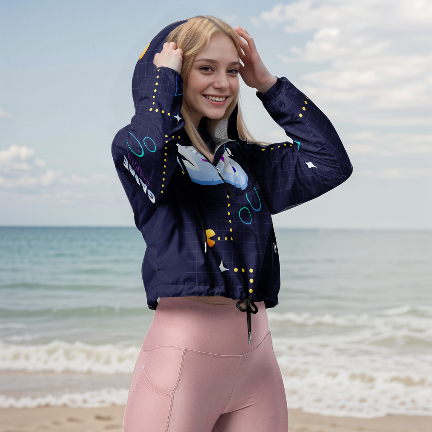 Game Patterned Cropped Windbreaker