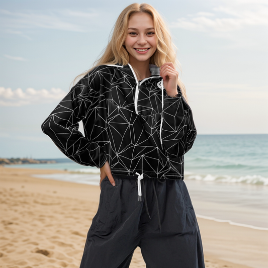 Black and white abstract cropped windbreaker