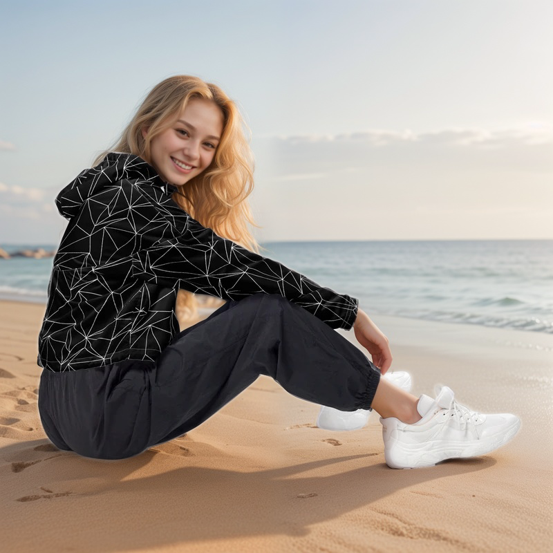Black and white abstract cropped windbreaker