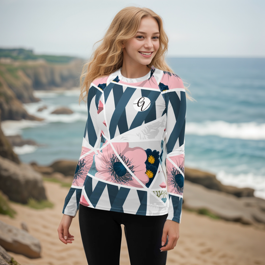 Peach Blue Pattern Rash Guard