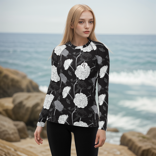 Viscose Black Fabric Leaves Rash Guard