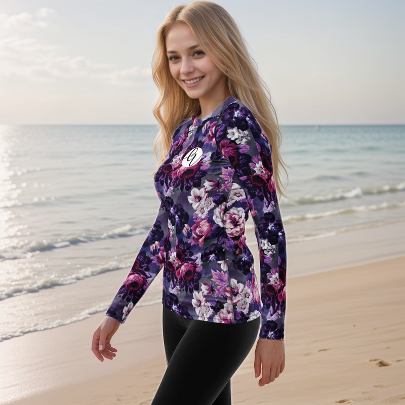 Purple White Flowers Rash Guard