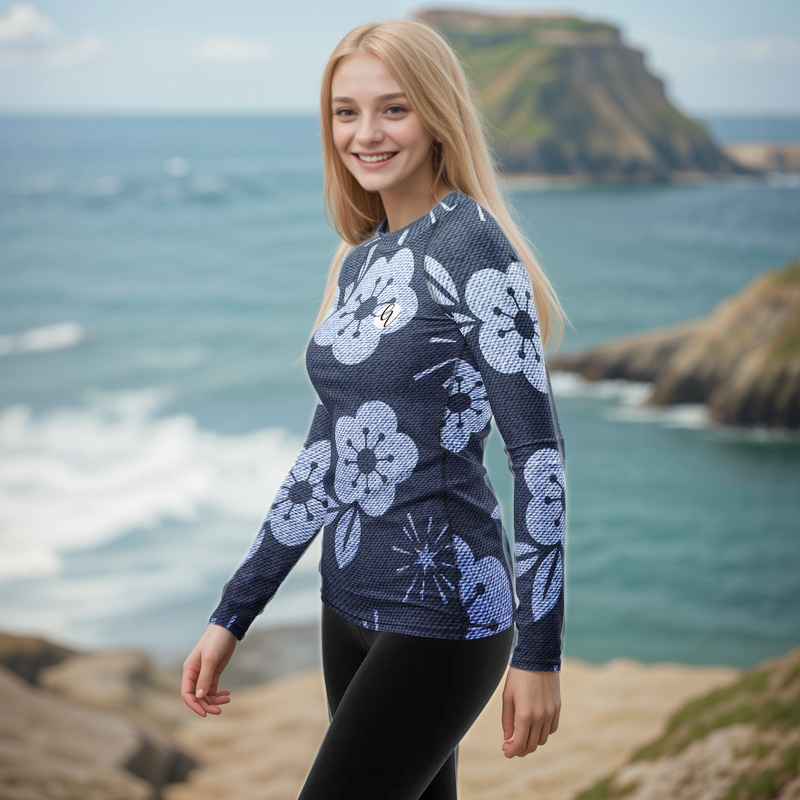 Grey Floral Rash Guard