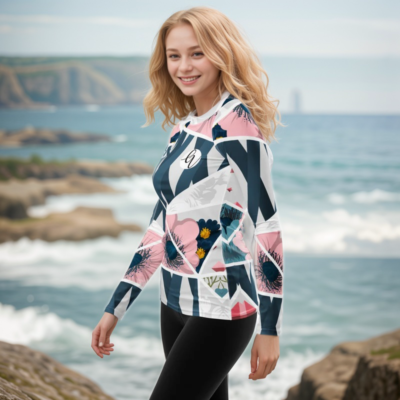 Peach Blue Pattern Rash Guard