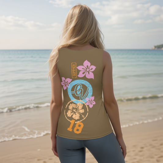 Brown Flowers Cut & Sew Tank Top