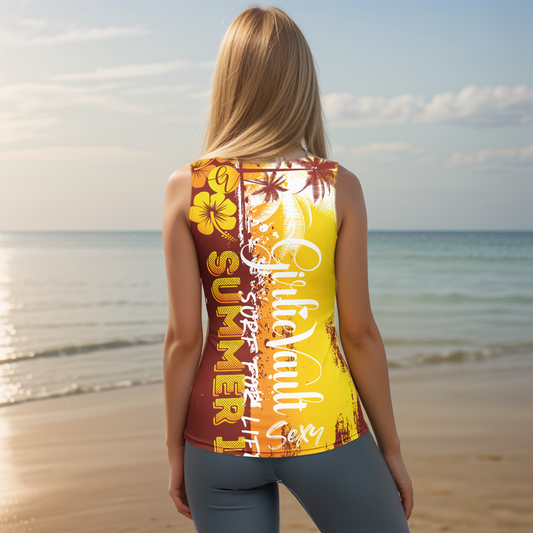 Brown Yellow Summers Cut & Sew Tank Top