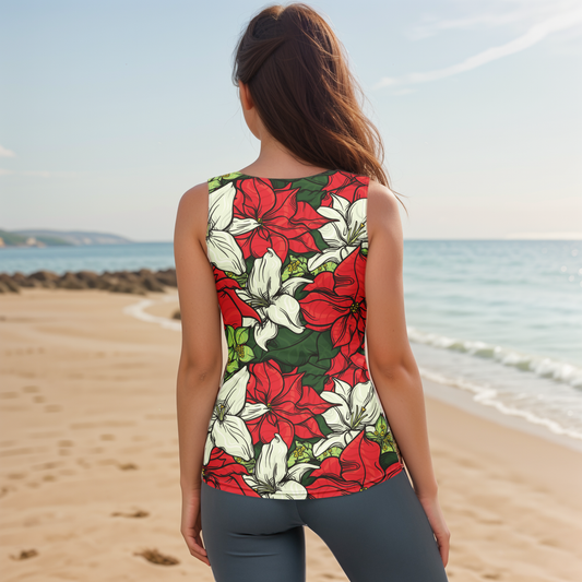 Red Color Floral Cut & Sew Tank Top