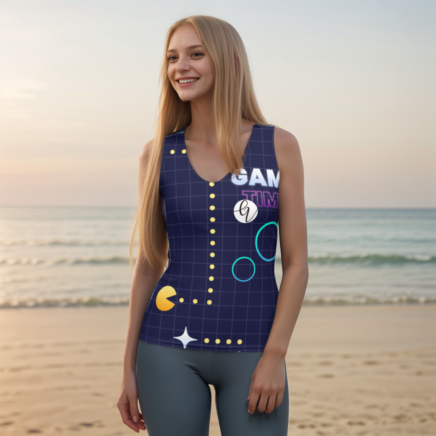 Game Patterned Cut & Sew Tank Top