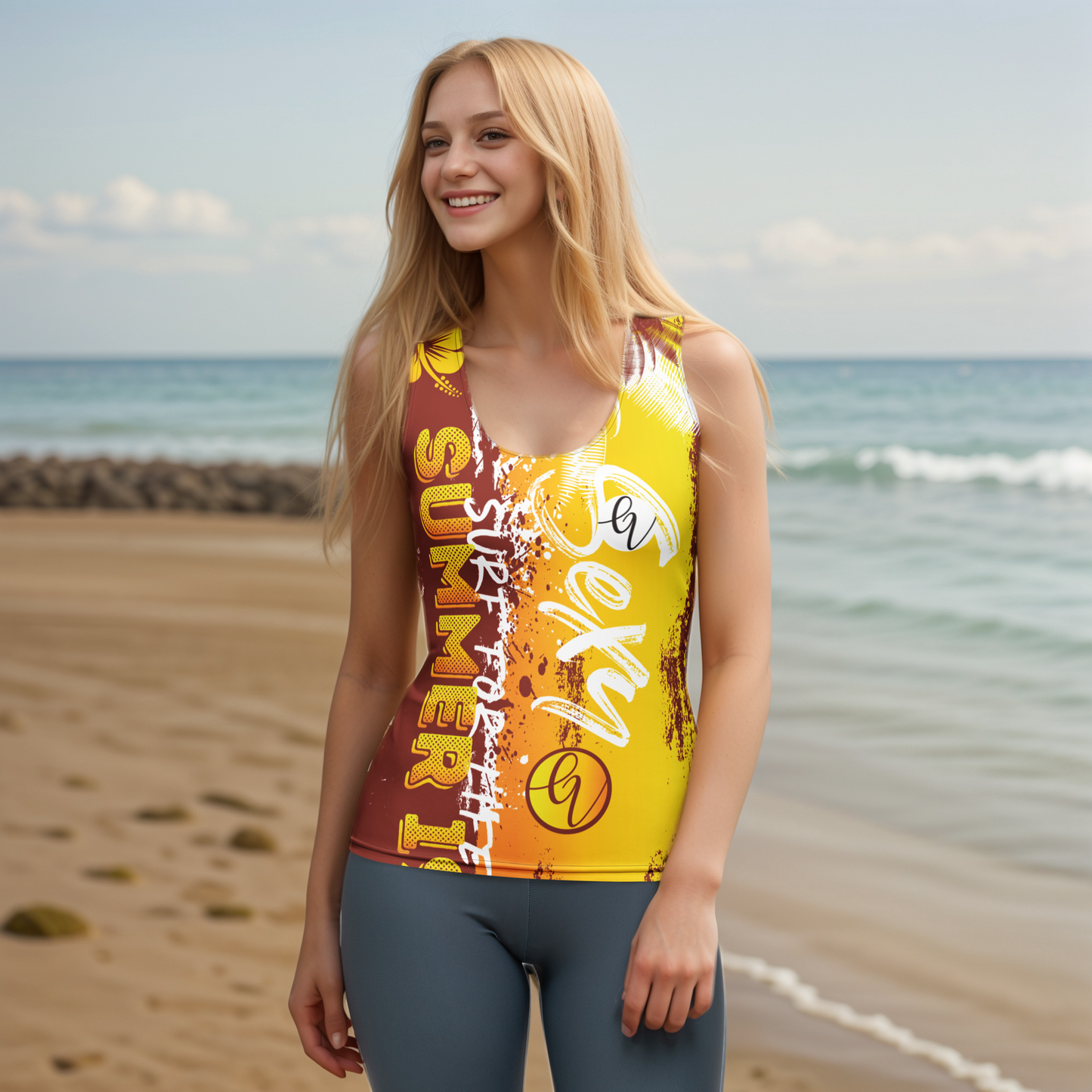 Brown Yellow Summers Cut & Sew Tank Top