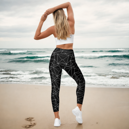 Black And White Abstract Leggings With Pockets