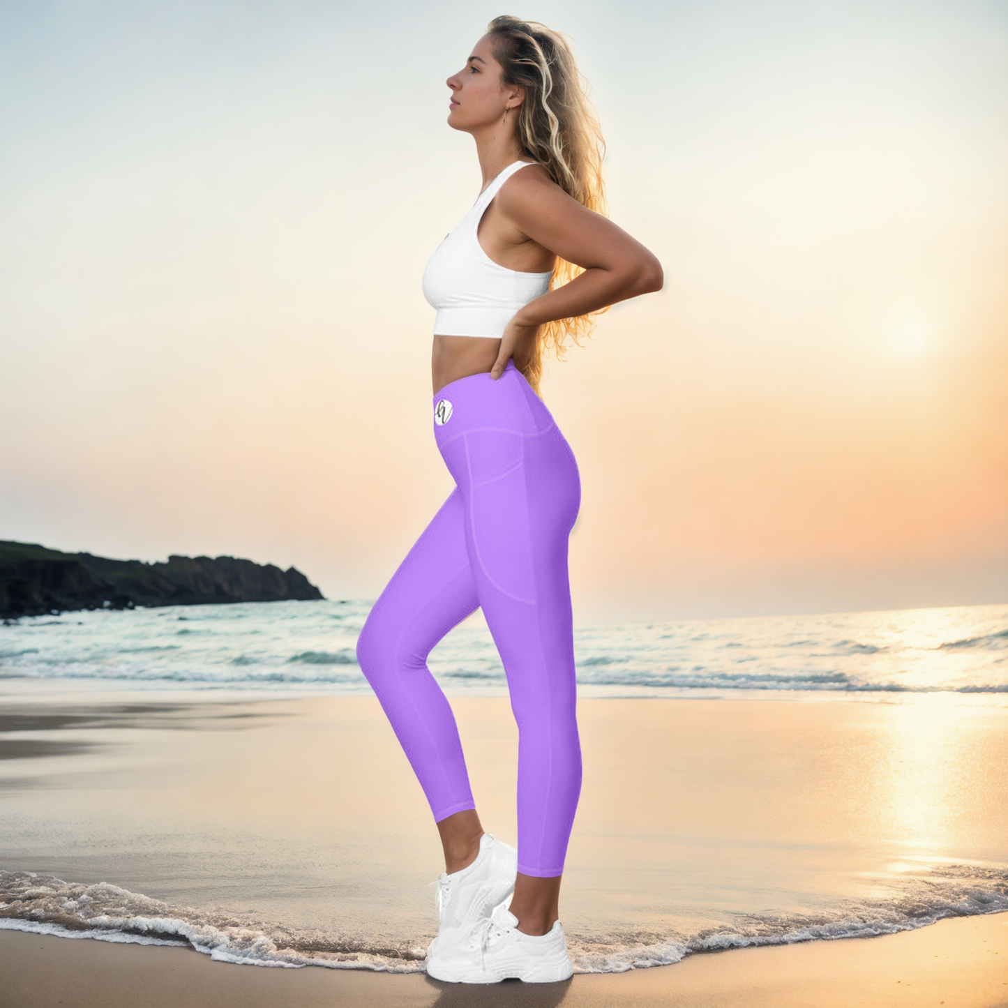 Dark Purple Colored Crossover Leggings With Pockets