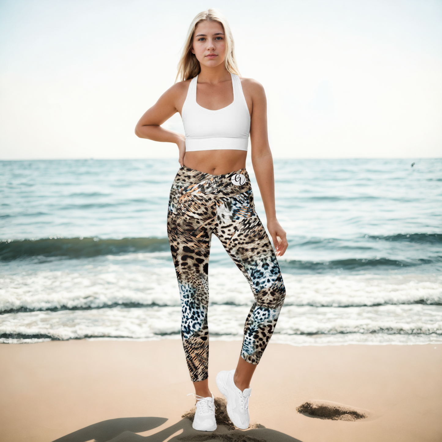 Tiger Skin Crossover Leggings With Pockets