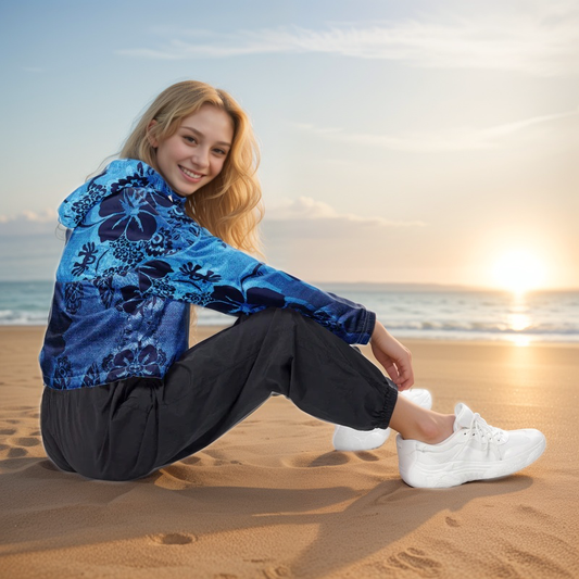 Blue floral cropped windbreaker