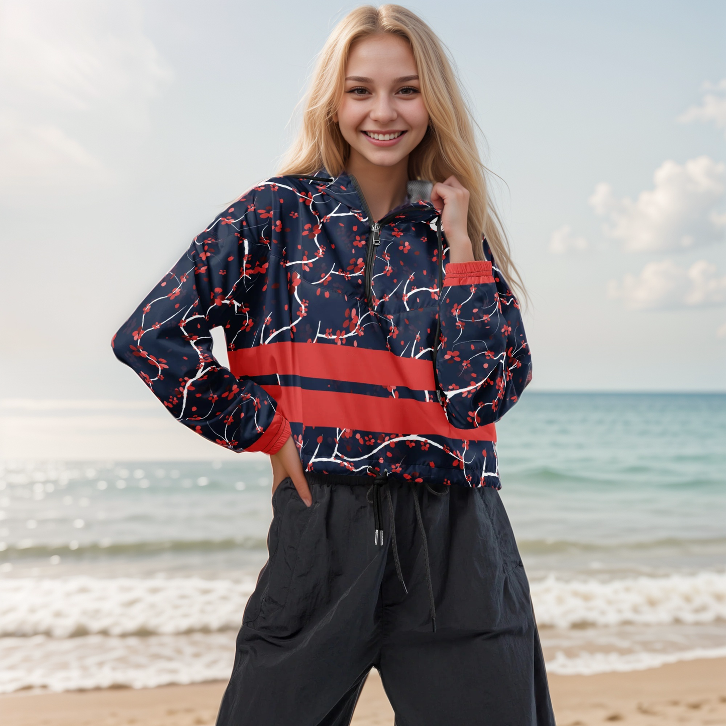 Blue shades cropped windbreaker